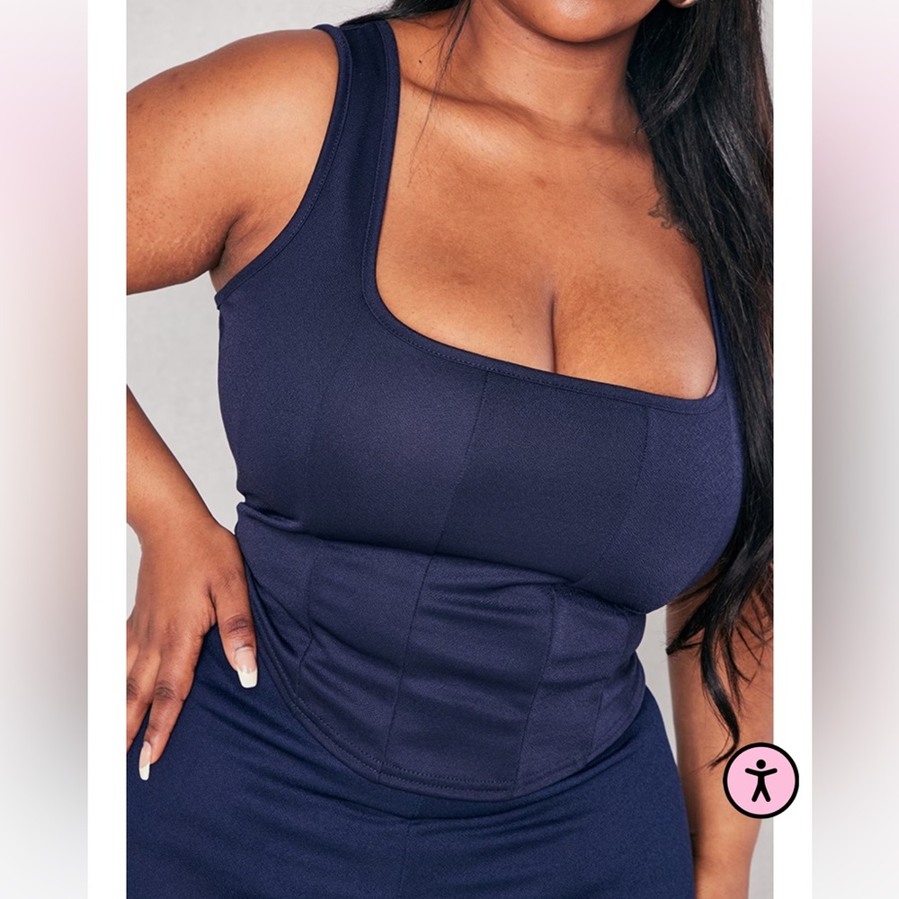 PLT Plus Navy Corset Detail Top